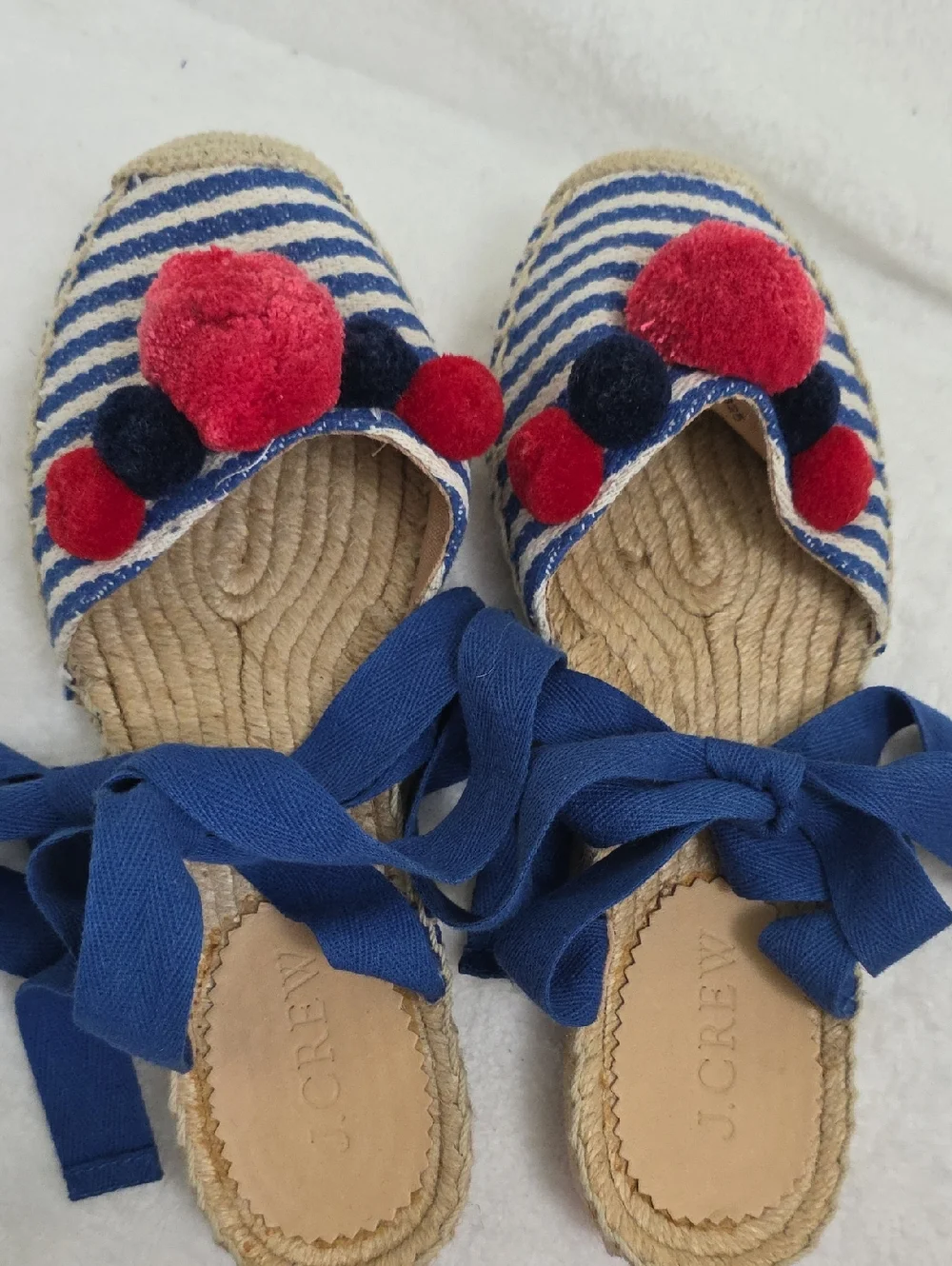 NEW J. Crew Ankle-Wrap Pom Poms Espadrilles Sandals Sz 6